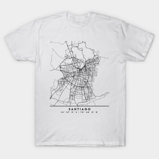 SANTIAGO DE CHILE BLACK CITY STREET MAP ART T-Shirt